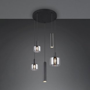 Trio Lighting Hanglamp Mataro, chroom/zwart, Ø 55 cm 5-lamps glas/metaal