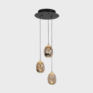 HighLight Hanglamp Golden Egg, amber/goud Ø 25 cm 3-lamps glas/metaal