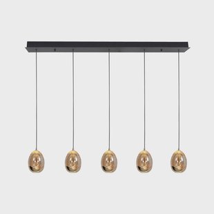 HighLight Hanglamp Golden Egg, amber/goud, lengte 107 cm, 5-lamps glas