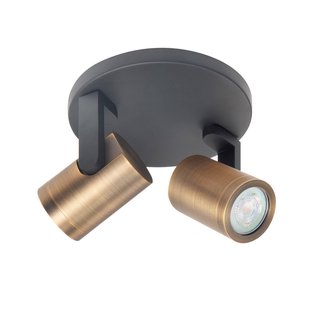 HighLight Plafondspot Halo, zwart/messing gebronsd Ø 17 cm 2-lamps.