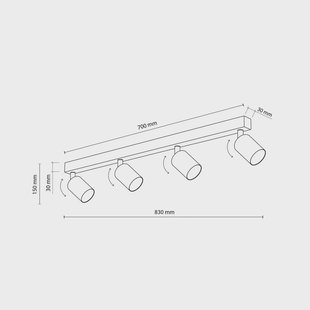 TK Lighting Plafondspot Top, zwart, 83 cm, 4-lamps, metaal, GU10