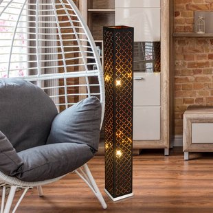 Globo Clarke vloerlamp, zwart/goud blad, hoogte 118 cm, stof