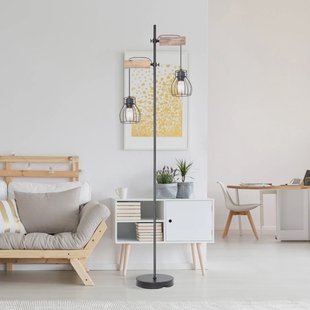 Globo Vloerlamp Mina, zwart/bruin, hoogte 168 cm, metaal/hout