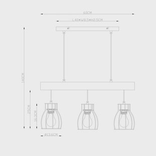 Globo Hanglamp Mina, lengte 60 cm, zwart/bruin, 3-lamps.