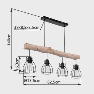 Globo Hanglamp Mina, lengte 83 cm, zwart/bruin, 4-lamps.