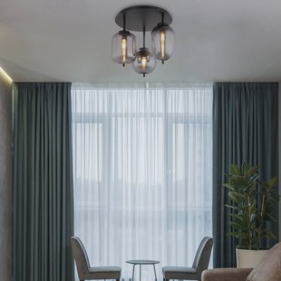 Globo Blacky plafondlamp, zwart/rookgrijs, Ø 46 cm, glas, 3-lamps.