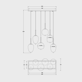Globo Hanglamp Blacky, zwart/rookgrijs, lengte 80 cm, 6-lamps.