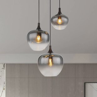 Globo Maxy hanglamp, Ø 48 cm, rookgrijs, glas, 3-lamps.