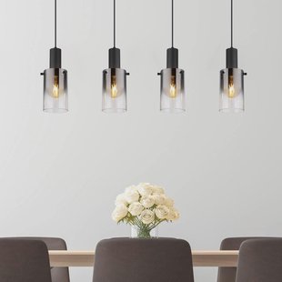 Globo Hanglamp Florentina, lengte 103 cm, rookgrijs, glas, 4-lamps.