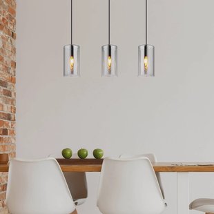 Globo Olly hanglamp, lengte 63 cm, rookgrijs, glas, 3-lamps.