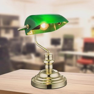 Globo Antieke tafellamp, messing/groen, hoogte 36 cm, metaal