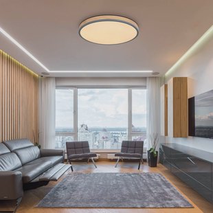 Globo LED plafondlamp Doro, Ø 60 cm, donker grafiet/hout, hout, CCT