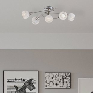 Globo Elliott plafondlamp, lengte 62 cm, mat nikkel, metaal/glas