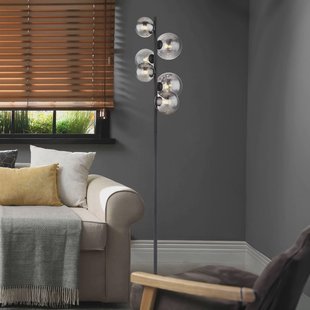 Globo Riha vloerlamp, hoogte 155 cm, zwart/rookkleurig, 6-lamps.