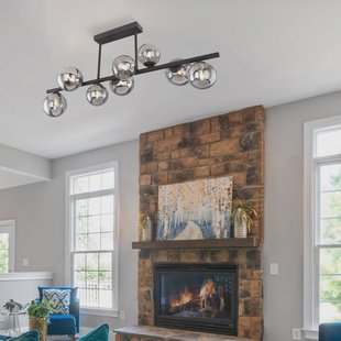 Globo Riha plafondlamp, lengte 87 cm, zwart/rookkleurig, 9-lamps.