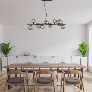 Globo Riha hanglamp, lengte 87 cm, zwart/rookkleurig, 9-lamps.