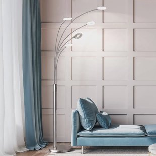 FISCHER & HONSEL LED vloerlamp Dent, nikkel/chroom, 225 cm, metaal, CCT 5-lamps.