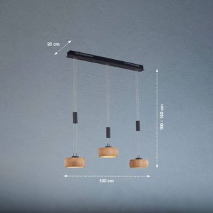 FISCHER & HONSEL LED hanglamp Shine-Wood, eiken/zwart Lengte 100 cm 3-lamps.