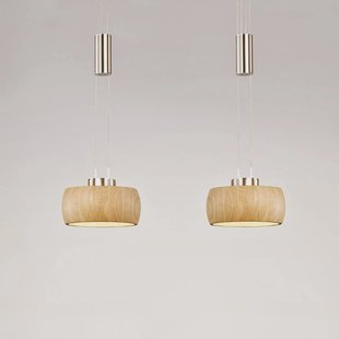 FISCHER & HONSEL LED hanglamp Shine-Wood, eikenhout/nikkel, 65 cm, 2-lamps.