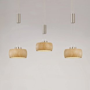 FISCHER & HONSEL LED hanglamp Shine-Wood, eiken/nikkel, lengte 100 cm 3-lamps.