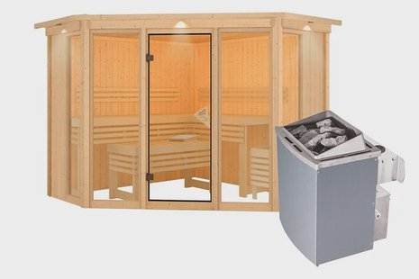 Karibu | Alcinda 2 Sauna met Dakkraag | Kachel 9 kW Geïntegreerde Bediening