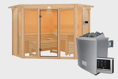 Karibu | Alcinda 2 Sauna met Dakkraag | Kachel 9 kW Externe Bediening