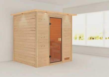 Karibu | Anja Sauna met Dakkraag | Bronzeglas Deur Karibu | Anja Sauna met Dakkraag | Bronzeglas Deur
