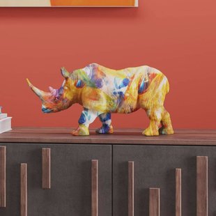 KARE decoratief figuur Gekleurde neushoorn, polyresin, kleurrijke print