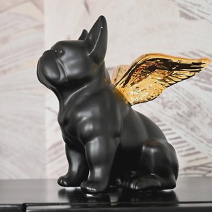 KARE decoratief beeldje Zittende Engel Hond, zwart/goud, steengoed