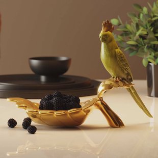 KARE Parrot Guard decoratieve kom, goud/groen, handbeschilderd