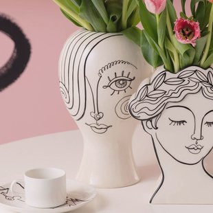 KARE Favola Lady vaas, hoogte 30 cm, keramiek, zwart/wit