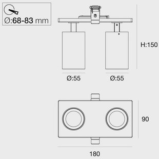 The Light Group SLC LED inbouwspot Art, 2-lamps, zwart, 2.700 K, aluminium