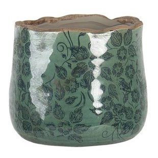 Clayre & Eef Bloempot Ø 13x11 cm Groen Keramiek Rond Bladeren Clayre & Eef Bloempot Ø 13x11 cm Groen Keramiek Rond Bladeren