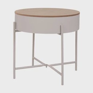 Artichok Sef Metalen Bijzettafel Beige - Houten Tafelblad