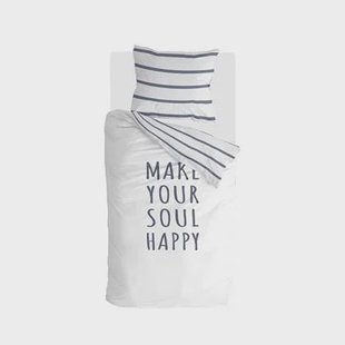 Walra - Dekbedovertrek Happy Wake Up - 140x220 - Wit | Blauw