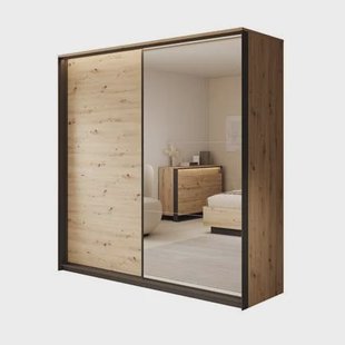 Meubella - Kledingkast Quarry - Eiken - 220 cm - Met spiegel