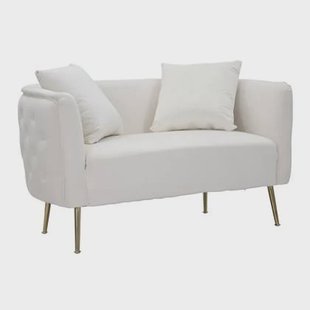 Mauro Ferretti Bucarest 2-zitsbank van beige stof met gouden poten