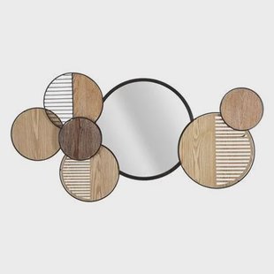 Mauro Ferretti Woody Wandspiegel in metaal en hout bruin en zwart