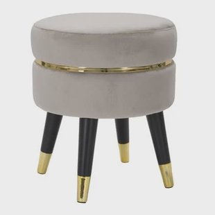 Mauro Ferretti Paris Ronde grijze stof poef met houten poten