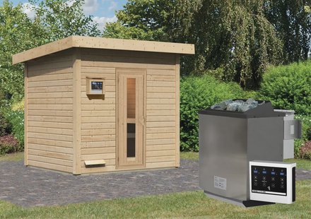 Karibu | Hytti 3 Buitensauna | Biokachel 9 kW Externe Bediening