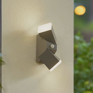 Lindby LED wandlamp Sally, 22 cm, grijs, IP54, sensor