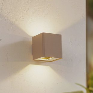 Lucande LED buiten wandlamp Aaron, beige, IP54, omhoog/omlaag