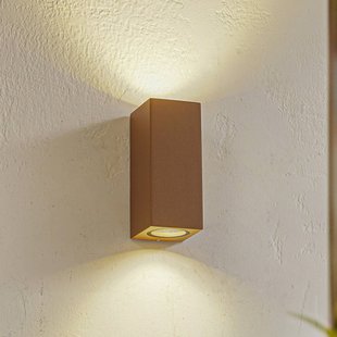 Lucande buitenwandlamp Xava, up/down, bruin, 2-lamps, GU10