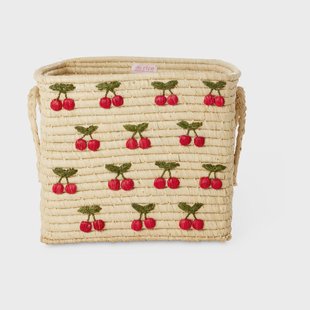 RICE Rice raffiamand met handvat 30x30 cm Kers