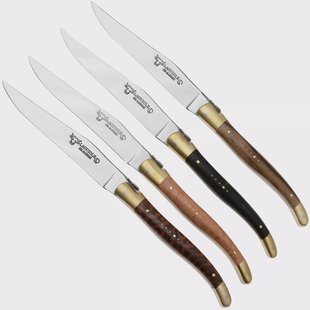 Laguiole en Aubrac 42C99BDLBHK, Brass, 4-delige steakmessenset, gemengd hout