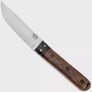 Bark River Kitsuné CPM 154 Natural Maple Burl Black Micarta Bolster and Pins, vaststaand mes