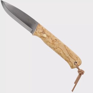Casström Woodsman Knife Curly Birch, Slepiner Scandi Grind 10824 met firesteel