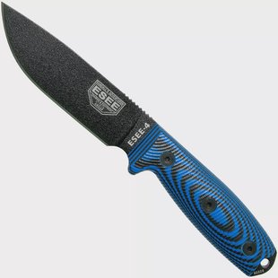 ESEE Model 4 Black Blade 3D Blue-Black G10 survivalmes 4PB-008 zwarte schede + riemclip