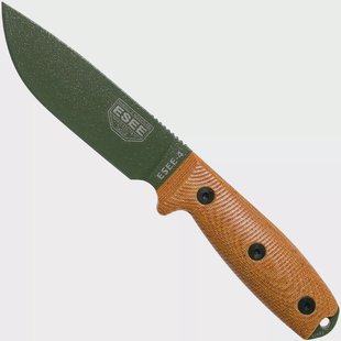 ESEE Model 4 OD Green Blade 3D Natural Canvas Micarta survivalmes 4POD-011 zwarte schede + riemclip