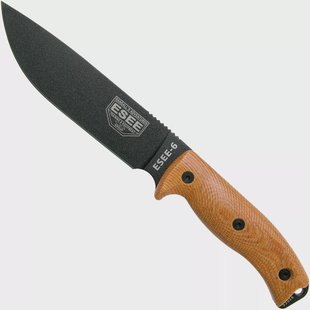 ESEE Model 6 Black Blade 3D Natural Canvas Micarta survivalmes 6PB-011 zwarte schede + clip plate